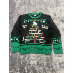 Holiday Time Sweater Boys XL (14-16) Black Green Arcade Game Christmas Acrylic